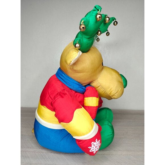 Vintage Christmas Reindeer Puffalump Nylon Plush With Bells 18" New With Tags - Picture 7 of 9